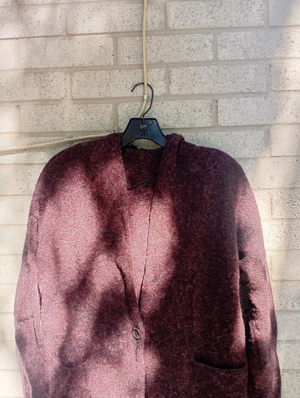 100% Wool Longline Duster Cardigan Cherry Burgundy with Hood, Pockets One Size